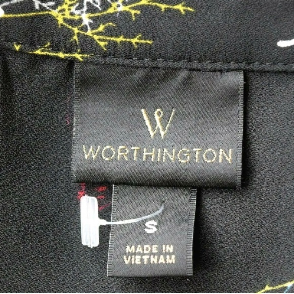 Worthington Women Black Multi Butterflies Flowers Long Sleeve Shirt Blouse, Sz S - Picture 3 of 7